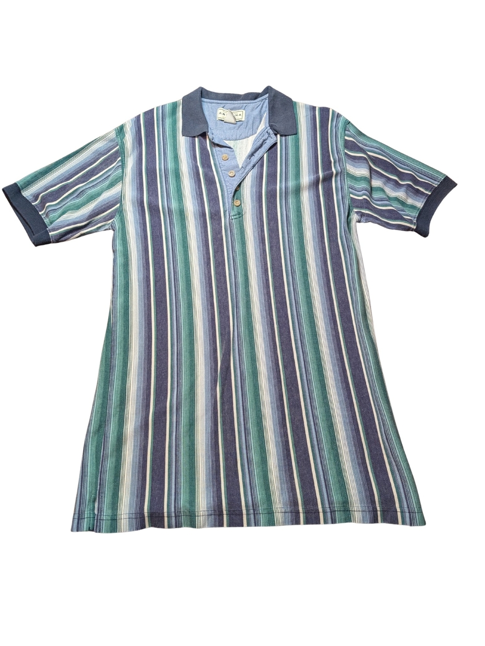 Vintage Striped Polo Shirt Dress in Blue & Green